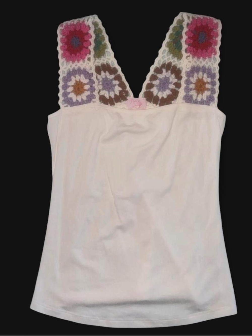 Pink Lily White Tank with Colorful Crochet Straps